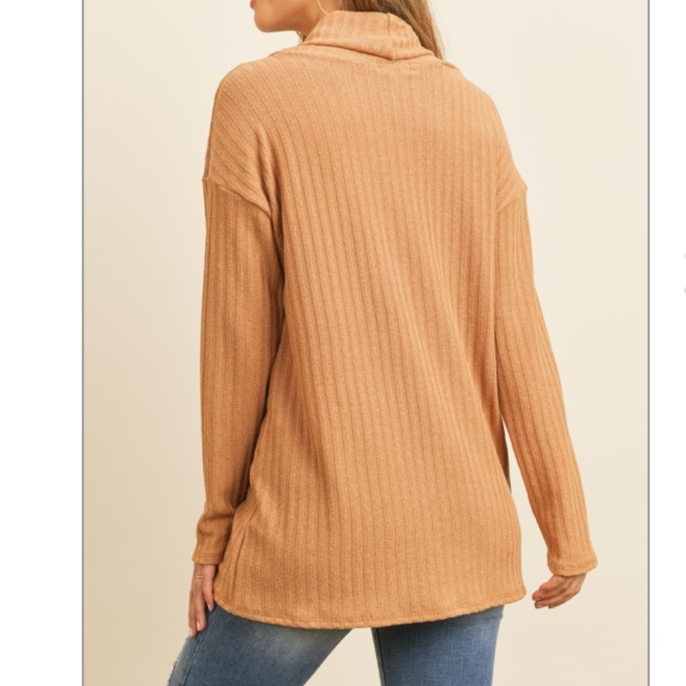 Cowl NECK POPCORN fabric lightweight knit  SWEATER- CAMEL color , NEW! - Picture 3 of 12